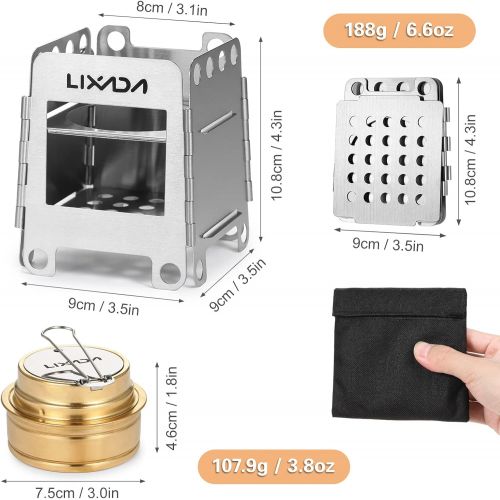  Lixada Camping Stove Stainless Steel Folding Wood Stove+Alcohol Burner Pocket Stove for Outdoor Camping Cooking Picnic