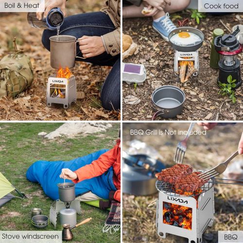  Lixada Camping Stove Stainless Steel Folding Wood Stove+Alcohol Burner Pocket Stove for Outdoor Camping Cooking Picnic