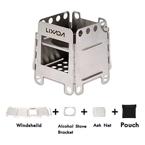 Lixada Camping Stove Portable Stainless Steel Backpacking Stove Wood Burning Stoves for Picnic BBQ Camp Hiking
