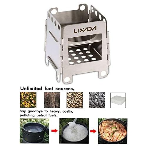  Lixada Camping Stove Portable Stainless Steel Backpacking Stove Wood Burning Stoves for Picnic BBQ Camp Hiking