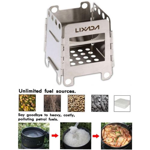  Lixada Camping Stove Portable Stainless Steel Backpacking Stove Wood Burning Stoves for Picnic BBQ Camp Hiking