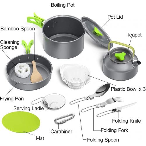 Lixada Camping Cookware Set - Titanium Stove Pot Pan Frypan Bowl Cup Ultra Light Portable Cooking Equipment Mess Kit Tools with Folding Handle for Outdoor Camping Hiking Picnic