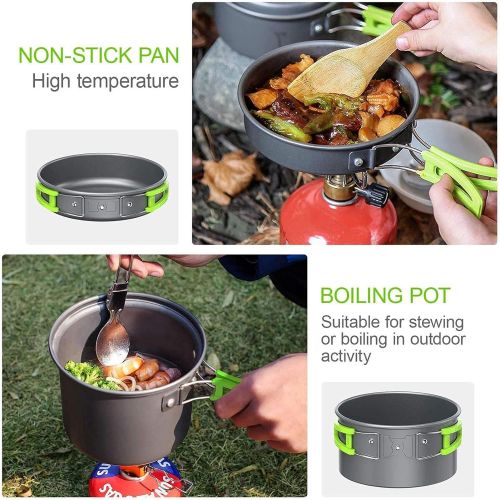  Lixada Camping Cookware Set - Titanium Stove Pot Pan Frypan Bowl Cup Ultra Light Portable Cooking Equipment Mess Kit Tools with Folding Handle for Outdoor Camping Hiking Picnic