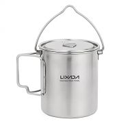 Lixada Camping Cup Pot with Foldable Handles and Lid - Ultralight Titanium&Stainless Steel Designed for Outdoor Camping Hiking Backpacking