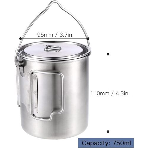  Lixada Camping Cup Pot with Foldable Handles and Lid - Ultralight Titanium&Stainless Steel Designed for Outdoor Camping Hiking Backpacking