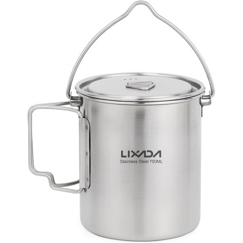  Lixada Camping Cup Pot with Foldable Handles and Lid - Ultralight Titanium&Stainless Steel Designed for Outdoor Camping Hiking Backpacking