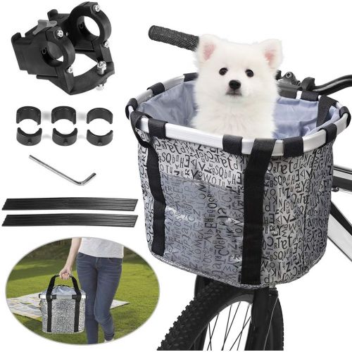  Lixada Bike Basket, Small Pet Cat Dog Carrier Bicycle Handlebar Front Basket - Folding Detachable Removable Easy Install Quick Released Picnic Shopping Bag, Max. Bearing: 15-22lbs