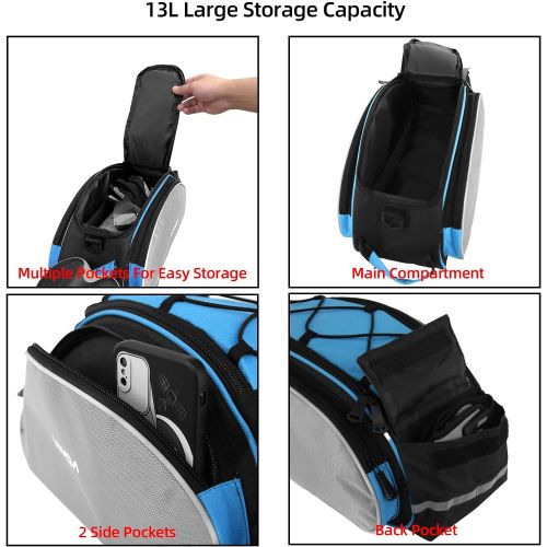  Lixada Bicycle Rack Bag 13L Multifunctional Bicycle Rear Seat Bag Cycling Bike Rack Seat Bag Rear Trunk Pannier Backseat Bag Handbag Shoulder Bag