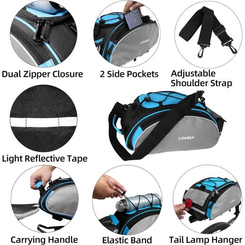  Lixada Bicycle Rack Bag 13L Multifunctional Bicycle Rear Seat Bag Cycling Bike Rack Seat Bag Rear Trunk Pannier Backseat Bag Handbag Shoulder Bag