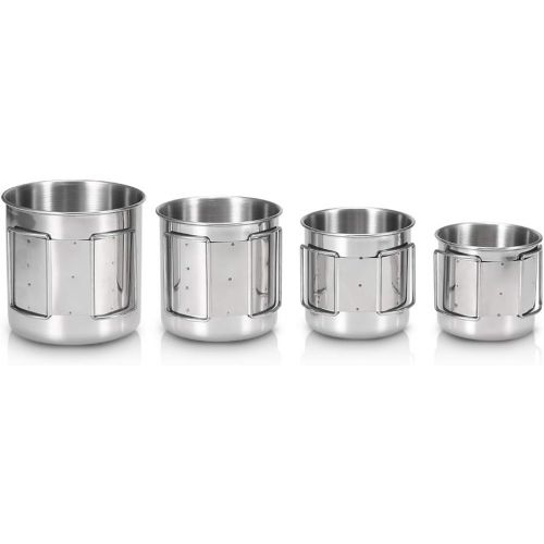  Lixada Pack of 4 Stainless Steel Cups Set Stackable Drinking Water Cups Mugs with Foldable Handles for Home Outdoor Camping Backpacking