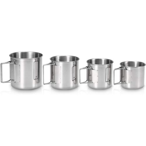  Lixada Pack of 4 Stainless Steel Cups Set Stackable Drinking Water Cups Mugs with Foldable Handles for Home Outdoor Camping Backpacking