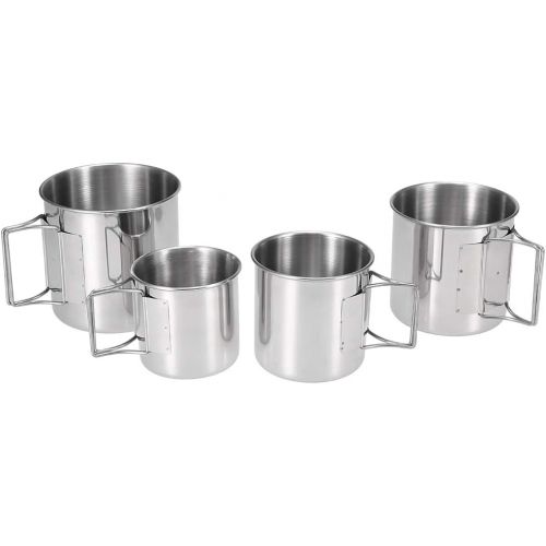  Lixada Pack of 4 Stainless Steel Cups Set Stackable Drinking Water Cups Mugs with Foldable Handles for Home Outdoor Camping Backpacking