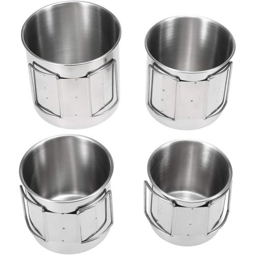  Lixada Pack of 4 Stainless Steel Cups Set Stackable Drinking Water Cups Mugs with Foldable Handles for Home Outdoor Camping Backpacking