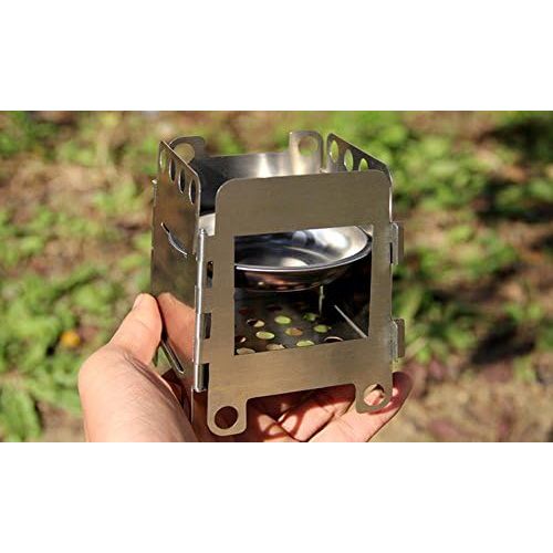  Lixada Camping Stove,Stainless Steel Folding Wood Stove Alcohol Burner Pocket Stove 550ml Mug Titanium Cup for Outdoor Camping Cooking Picnic(Optional)