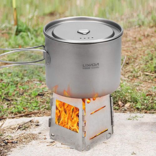  Lixada Camping Stove,Stainless Steel Folding Wood Stove Alcohol Burner Pocket Stove 550ml Mug Titanium Cup for Outdoor Camping Cooking Picnic(Optional)