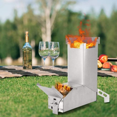  Lixada Camping Stove Collapsible Wood Burning Stainless Steel Rocket Stove Backpacking Camp Tent Stove for Picnic BBQ Camp Hiking