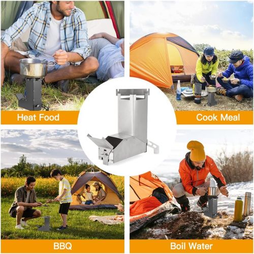  Lixada Camping Stove Collapsible Wood Burning Stainless Steel Rocket Stove Backpacking Camp Tent Stove for Picnic BBQ Camp Hiking