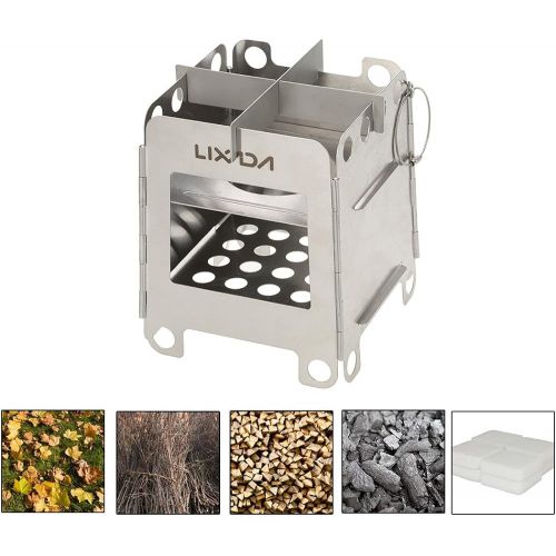  Lixada Portable Stainless Steel Lightweight Folding Wood Stove Pocket Stove for Camping Cooking Picnic Backpacking OutdoorlI (model 2)