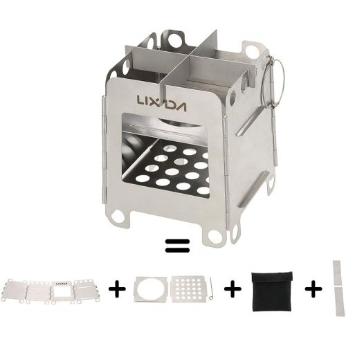  Lixada Portable Stainless Steel Lightweight Folding Wood Stove Pocket Stove for Camping Cooking Picnic Backpacking OutdoorlI (model 2)