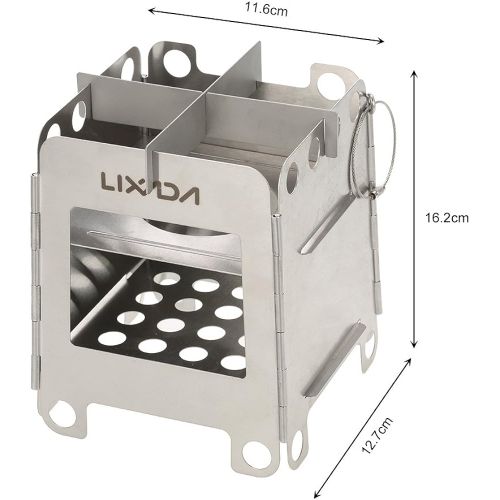  Lixada Portable Stainless Steel Lightweight Folding Wood Stove Pocket Stove for Camping Cooking Picnic Backpacking OutdoorlI (model 2)