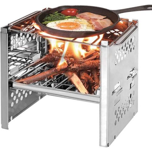  Lixada Camping Stove Wood Burning BBQ Grill Stoves Potable Folding Stainless Steel Backpacking Stove for Backpacking Hiking Camping Cooking