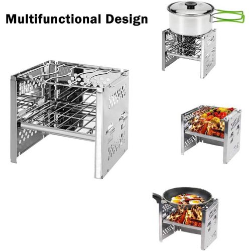  Lixada Camping Stove Wood Burning BBQ Grill Stoves Potable Folding Stainless Steel Backpacking Stove for Backpacking Hiking Camping Cooking