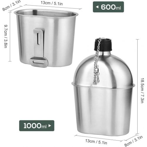  Lixada Military Canteen Kit 2pcs 1000ml 600ml Stainless Steel Military Canteen Cup Set with Cover Bag for Outdoor Camping Hiking Backpacking