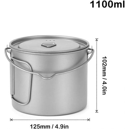  Lixada 1100ml/2800ml Titanium Pot Ultralight Portable Hanging Pot with Lid and Foldable Handle Outdoor Camping Hiking Backpacking