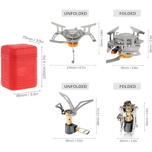  Lixada Camping Cookware Set,3000W Folding Mini Pocket Stove Camping Gas Stove Split Burner with Gas Conversion Head Adapter,Pots Pans Tank Bracket(Optional)