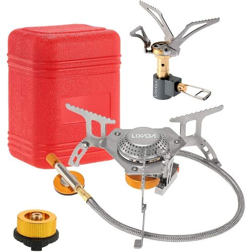  Lixada Camping Cookware Set,3000W Folding Mini Pocket Stove Camping Gas Stove Split Burner with Gas Conversion Head Adapter,Pots Pans Tank Bracket(Optional)