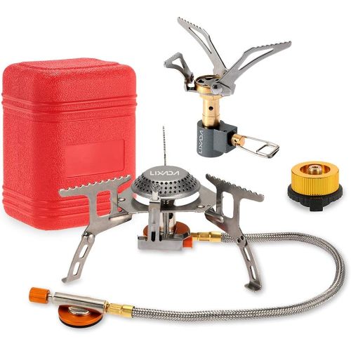  Lixada Camping Cookware Set,3000W Folding Mini Pocket Stove Camping Gas Stove Split Burner with Gas Conversion Head Adapter,Pots Pans Tank Bracket(Optional)