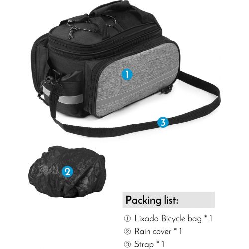  Lixada Bike Rear Bag Bicycle Pannier Bag Saddle Bag 25L Bicycle Rear Seat Bag Bike Carrier Trunk Bag Expandable Waterproof MTB Bike Rack Bag with Rain Cover