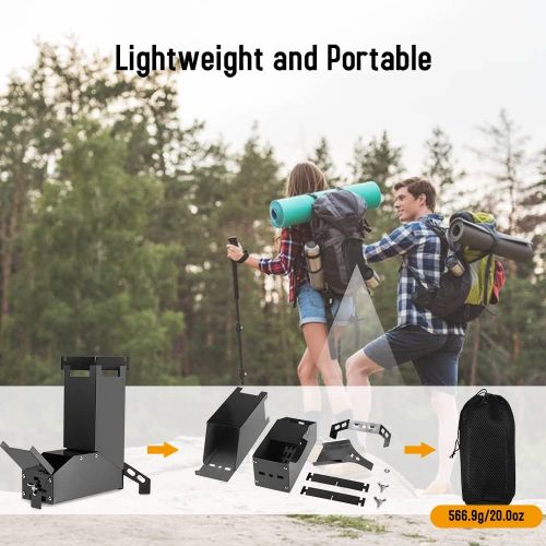  Lixada Rocket Stove Wood Burning Stoves Portable Folding Stainless Steel Backpacking Stoves for Picnic BBQ Camping Hiking