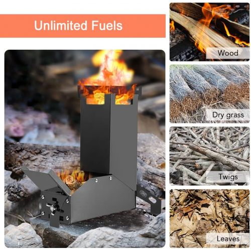  Lixada Rocket Stove Wood Burning Stoves Portable Folding Stainless Steel Backpacking Stoves for Picnic BBQ Camping Hiking