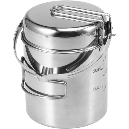  Lixada Camping Cooking Kettle 1L Stainless Steel Pot with Foldable Handle and Dual Use Cover Portable for Hiking Backpacking Picnic