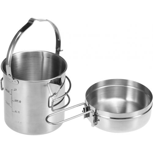  Lixada Camping Cooking Kettle 1L Stainless Steel Pot with Foldable Handle and Dual Use Cover Portable for Hiking Backpacking Picnic