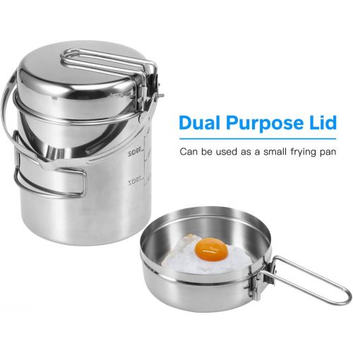  Lixada Camping Cooking Kettle 1L Stainless Steel Pot with Foldable Handle and Dual Use Cover Portable for Hiking Backpacking Picnic