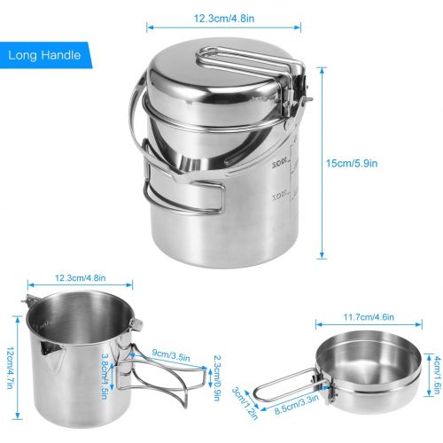  Lixada Camping Cooking Kettle 1L Stainless Steel Pot with Foldable Handle and Dual Use Cover Portable for Hiking Backpacking Picnic