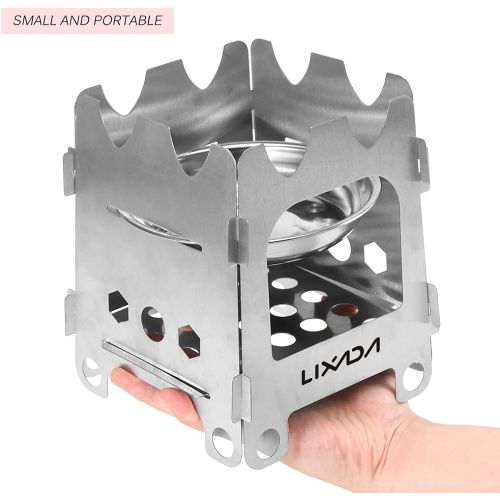  Lixada Camping Stove,Ultralight Folding Stainless Steel Wood Stove Pocket Alcohol Stove Outdoor Camping Fishing Hiking Backpacking