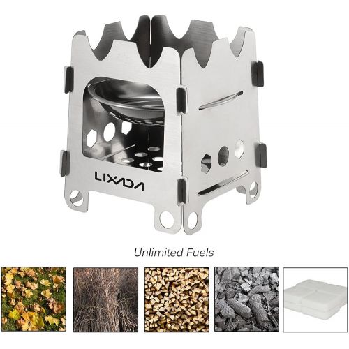  Lixada Camping Stove,Ultralight Folding Stainless Steel Wood Stove Pocket Alcohol Stove Outdoor Camping Fishing Hiking Backpacking