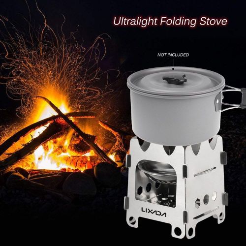 Lixada Camping Stove,Ultralight Folding Stainless Steel Wood Stove Pocket Alcohol Stove Outdoor Camping Fishing Hiking Backpacking