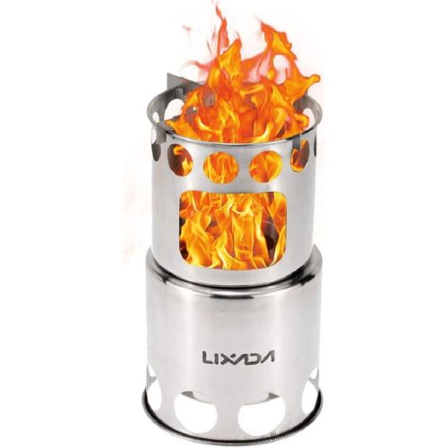  Lixada Camping Stove,Stainless Steel Lightweight Folding Wood Stove Pocket Alcohol Stove for Outdoor Camping Cooking Backpacking