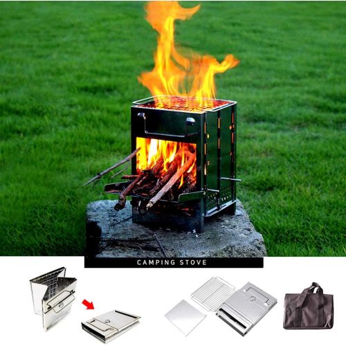  Lixada Camping Wood Stove Folding Stainless Steel Stove Grill Portable Backpacking Stove Alcohol Burn Stove with BBQ Grill Storage Bag