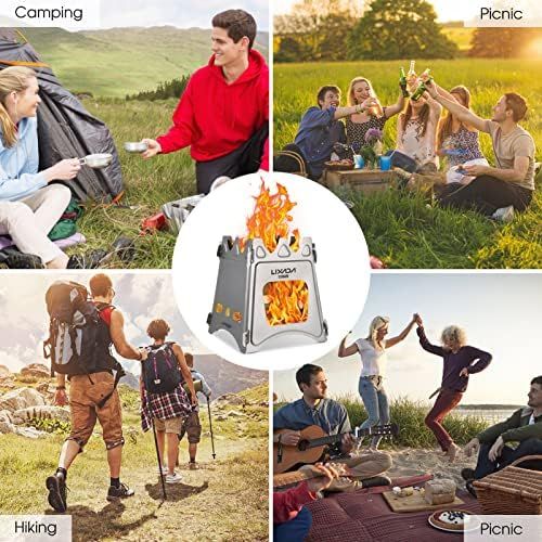  Lixada Camping Stove Portable Folding Stainless Steel Stove Wood Burning Stove Lightweight,Compact,Durable for Outdoor Backpacking Hiking Traveling Picnic BBQ