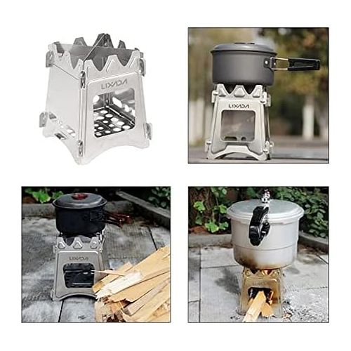  Lixada Camping Stove Portable Folding Stainless Steel Stove Wood Burning Stove Lightweight,Compact,Durable for Outdoor Backpacking Hiking Traveling Picnic BBQ