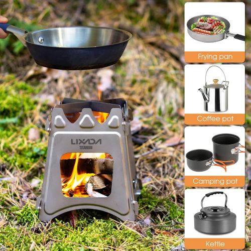  Lixada Camping Stove Portable Folding Stainless Steel Stove Wood Burning Stove Lightweight,Compact,Durable for Outdoor Backpacking Hiking Traveling Picnic BBQ