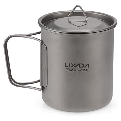  Lixada Camping Cookware Set - Ultralight Titanium Cup Mug - Camping Fry Pan Foldable Handle with Lid and Stuff Sack Titanium Pot