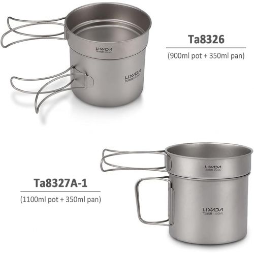  Lixada Ultralight Titanium Cookset Outdoor Camping Cookware Set 900ml/1100ml Pot 350ml Fry Pan with Folding Spork for for Travel Camping Backpacking Picnic