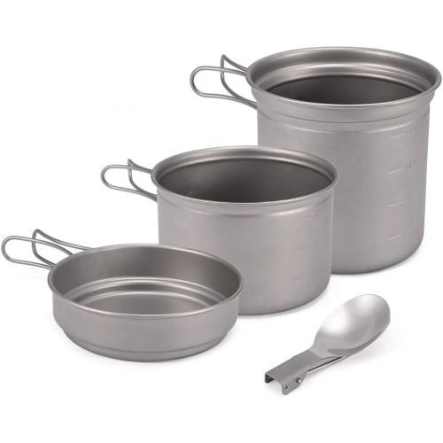  Lixada Camping Titanium Cookware Set 1000ml 750ml Pot Pan Spoon Set for Outdoor Camping Hiking Backpacking Picnic Cooking Equipment