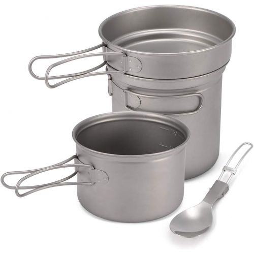  Lixada Camping Titanium Cookware Set 1000ml 750ml Pot Pan Spoon Set for Outdoor Camping Hiking Backpacking Picnic Cooking Equipment